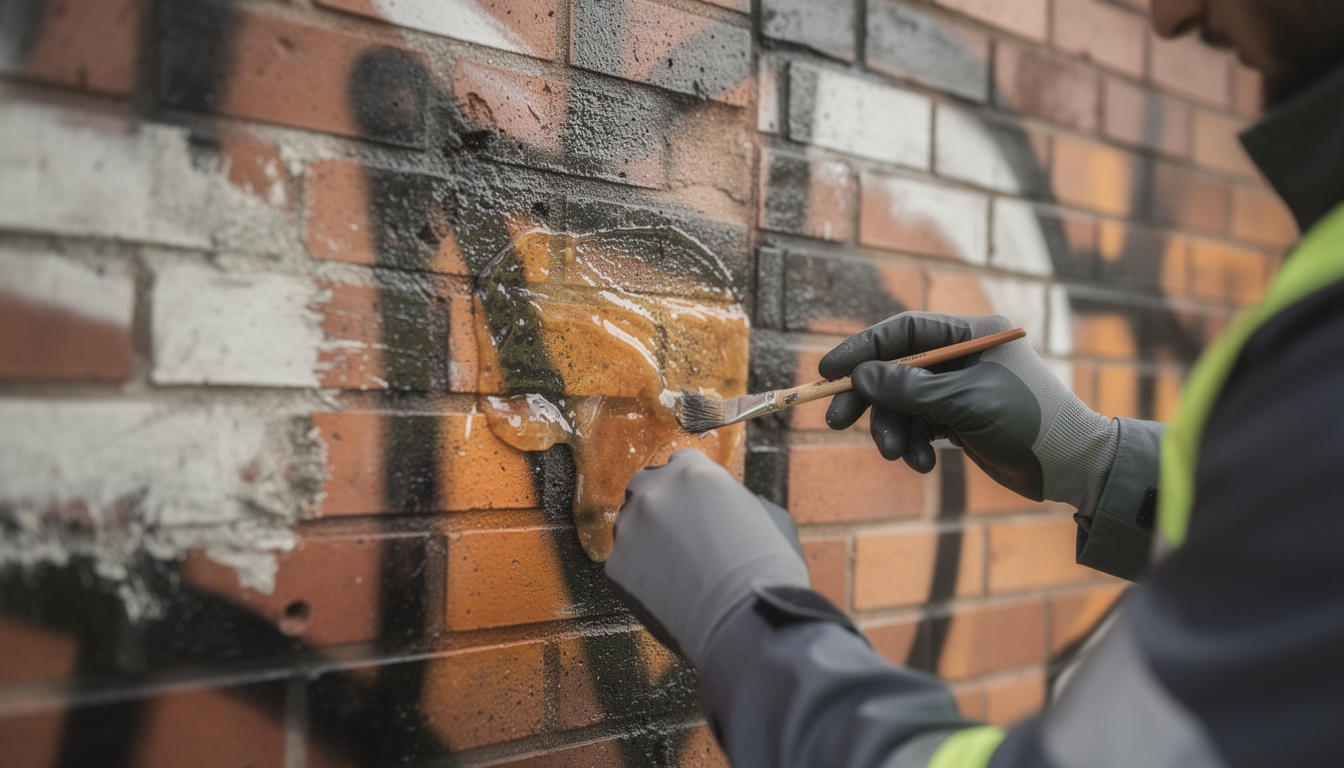 Graffitientfernung auf Klinkerfassade mit schonenden Reinigungsmitteln