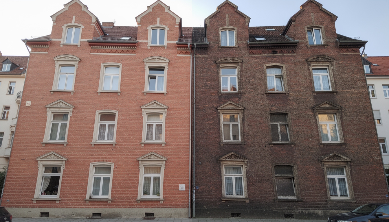 Reinigung einer Klinkerfassade mit Hochdruckreiniger
